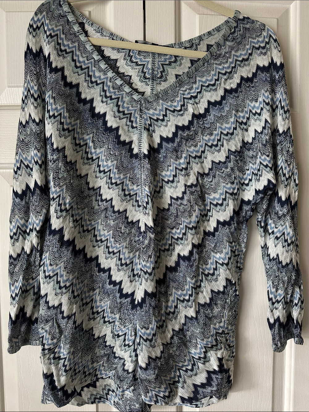 Navy and White Zigzag V-Neck Top